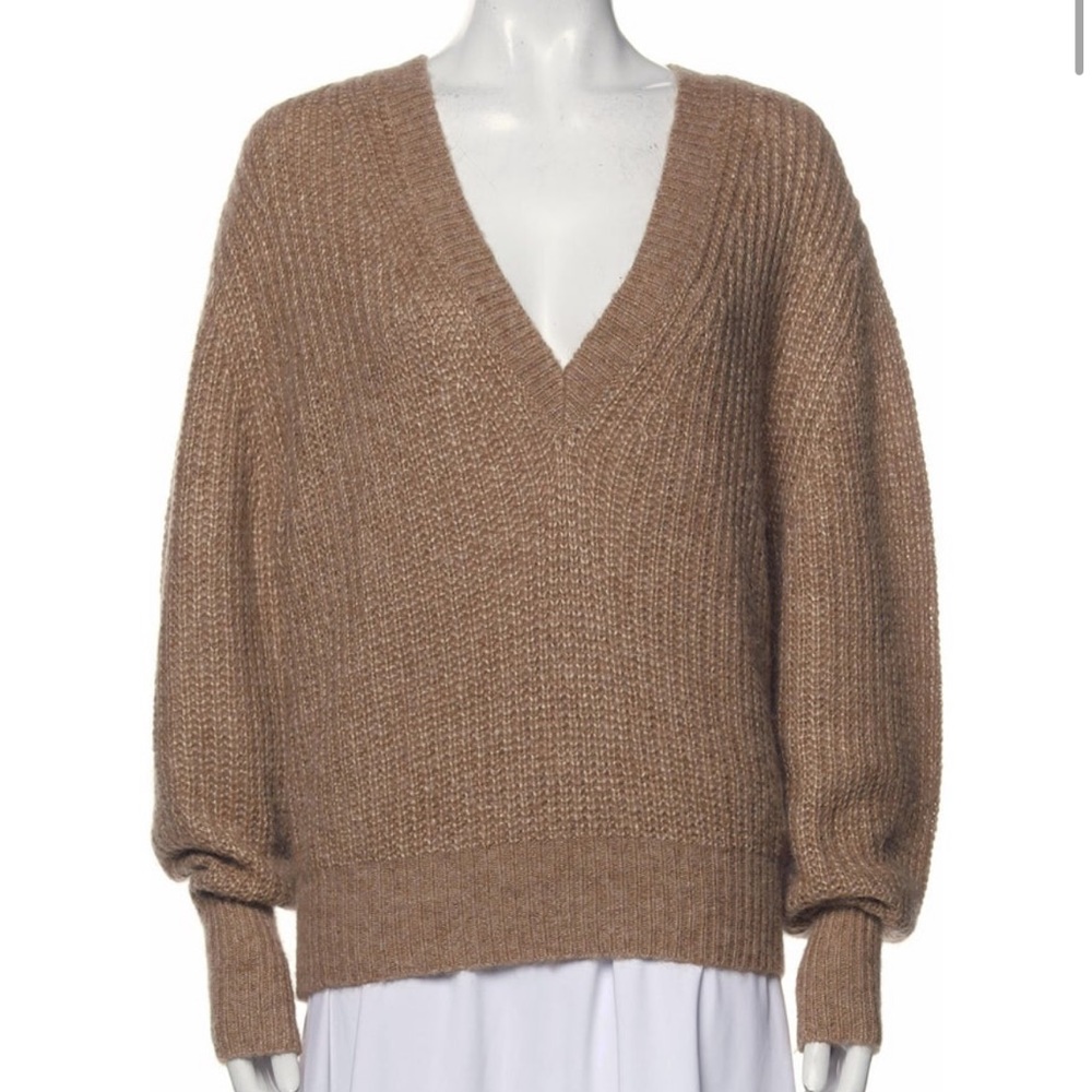 Veronica Beard Camel Thick Stitch V Neck Sweater - Sz S